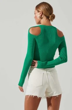 Eris Ribbed Shoulder Cutout Sweater 9 Eris Ribbed Shoulder Cutout Sweater -Astr The Label Shop ACT17547 GREEN 3