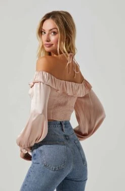 Allison Off Shoulder Halter Long Sleeve Top -Astr The Label Shop ACT17563 BLUSH 4