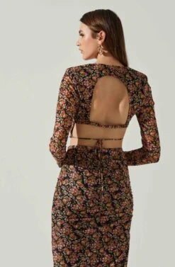Louisa Floral Long Sleeve Open Back Crop Top -Astr The Label Shop ACT17568 BLACKORANGEMULTI 5