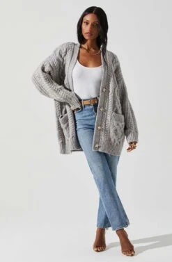 Charli Cable Knit Oversized Cardigan Sweater 17 Charli Cable Knit Oversized Cardigan Sweater -Astr The Label Shop ACT17626 GRAY 2