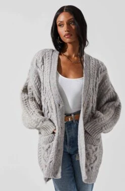 Charli Cable Knit Oversized Cardigan Sweater 16 Charli Cable Knit Oversized Cardigan Sweater -Astr The Label Shop ACT17626 GRAY 4