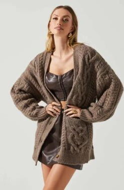 Charli Cable Knit Oversized Cardigan Sweater 22 Charli Cable Knit Oversized Cardigan Sweater -Astr The Label Shop ACT17626 MOCHA 4