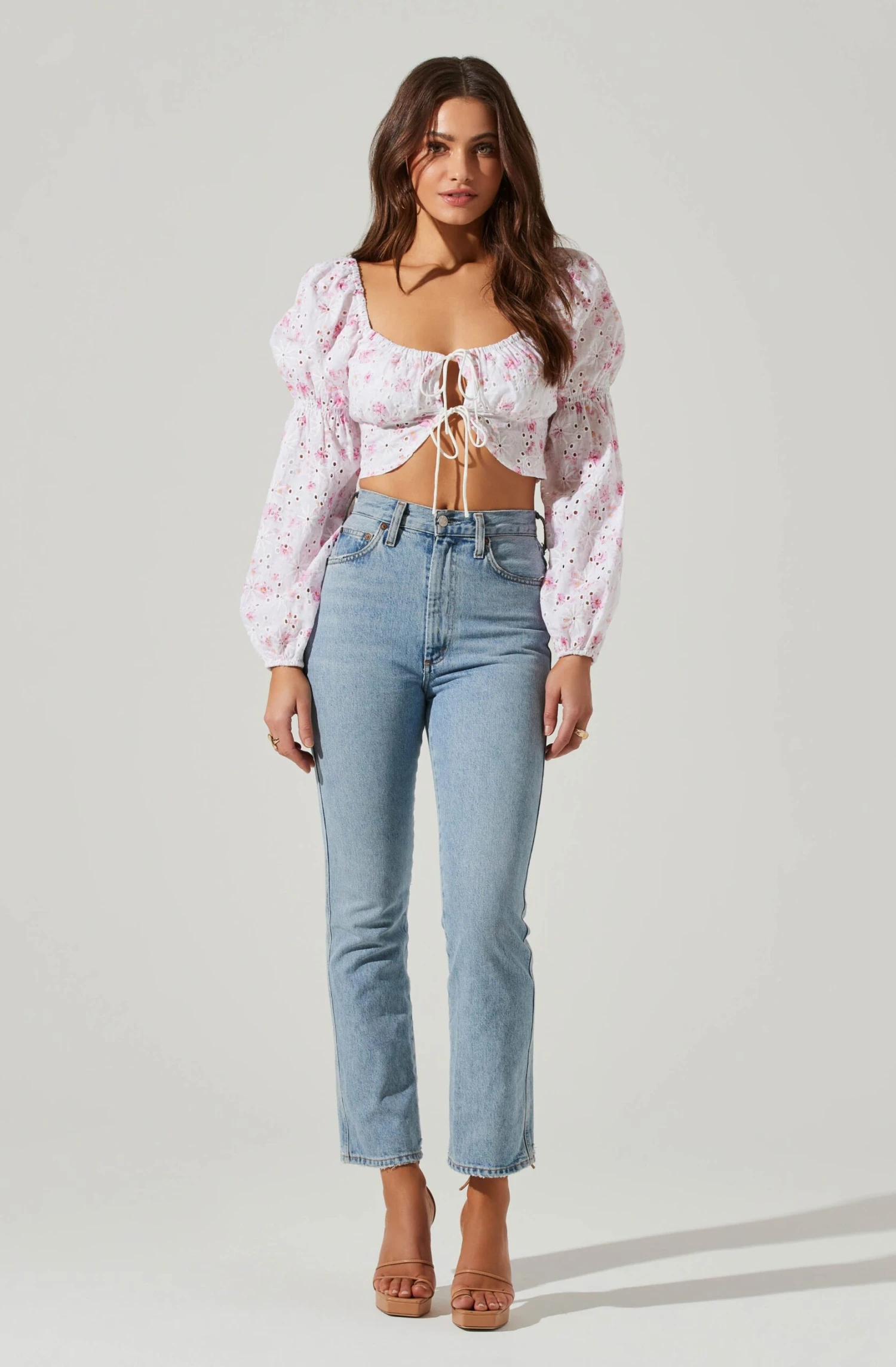 Valo Floral Eyelet Long Sleeve Crop Top 4 Valo Floral Eyelet Long Sleeve Crop Top - Image 2