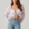Valo Floral Eyelet Long Sleeve Crop Top -Astr The Label Shop ACT17676 PINKFLORAL 4 3