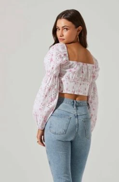 Valo Floral Eyelet Long Sleeve Crop Top 9 Valo Floral Eyelet Long Sleeve Crop Top -Astr The Label Shop ACT17676 PINKFLORAL 4 4
