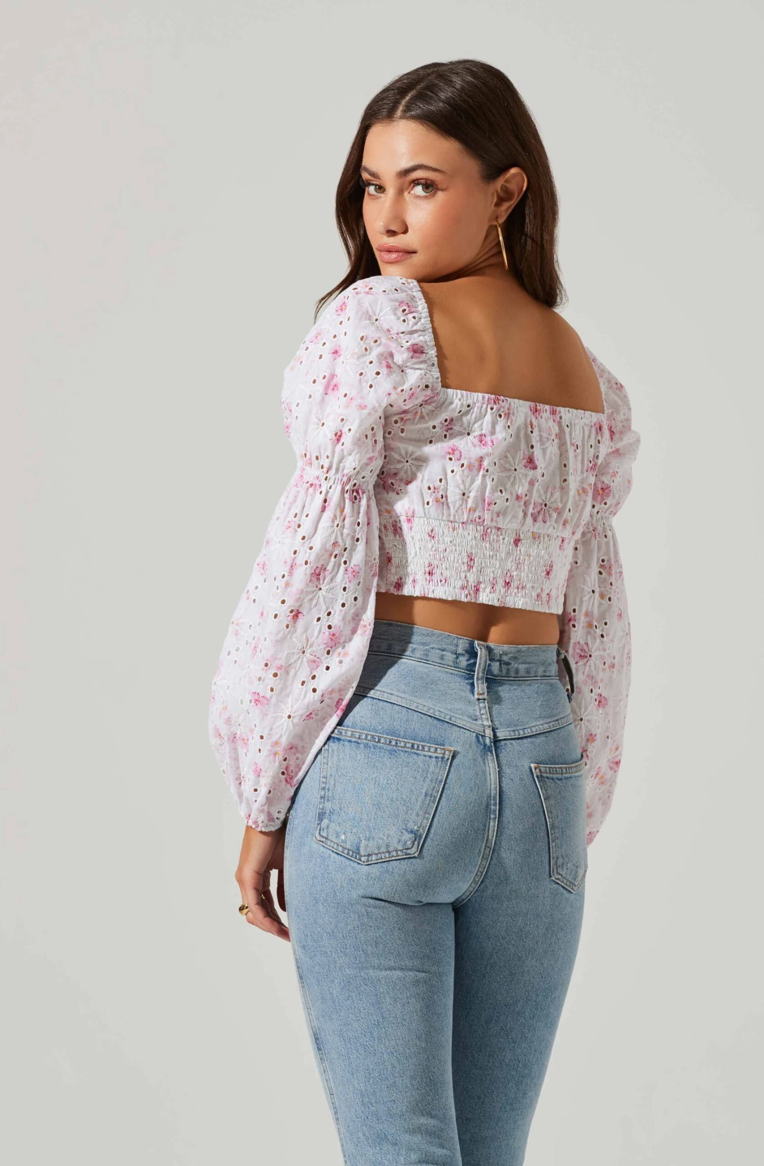 Valo Floral Eyelet Long Sleeve Crop Top 6 Valo Floral Eyelet Long Sleeve Crop Top - Image 4