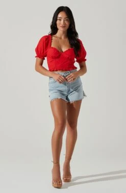 Feronia Sweetheart Puff Sleeve Top 16 Feronia Sweetheart Puff Sleeve Top -Astr The Label Shop ACT17678S RED 1