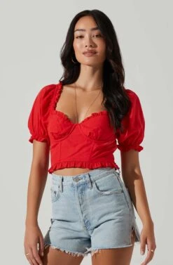 Feronia Sweetheart Puff Sleeve Top 15 Feronia Sweetheart Puff Sleeve Top -Astr The Label Shop ACT17678S RED 2