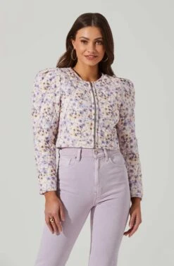 Brea Floral Quilted Cropped Puff Sleeve Jacket 10 Brea Floral Quilted Cropped Puff Sleeve Jacket -Astr The Label Shop ACT17697 LILACCORALMULTI 1 4