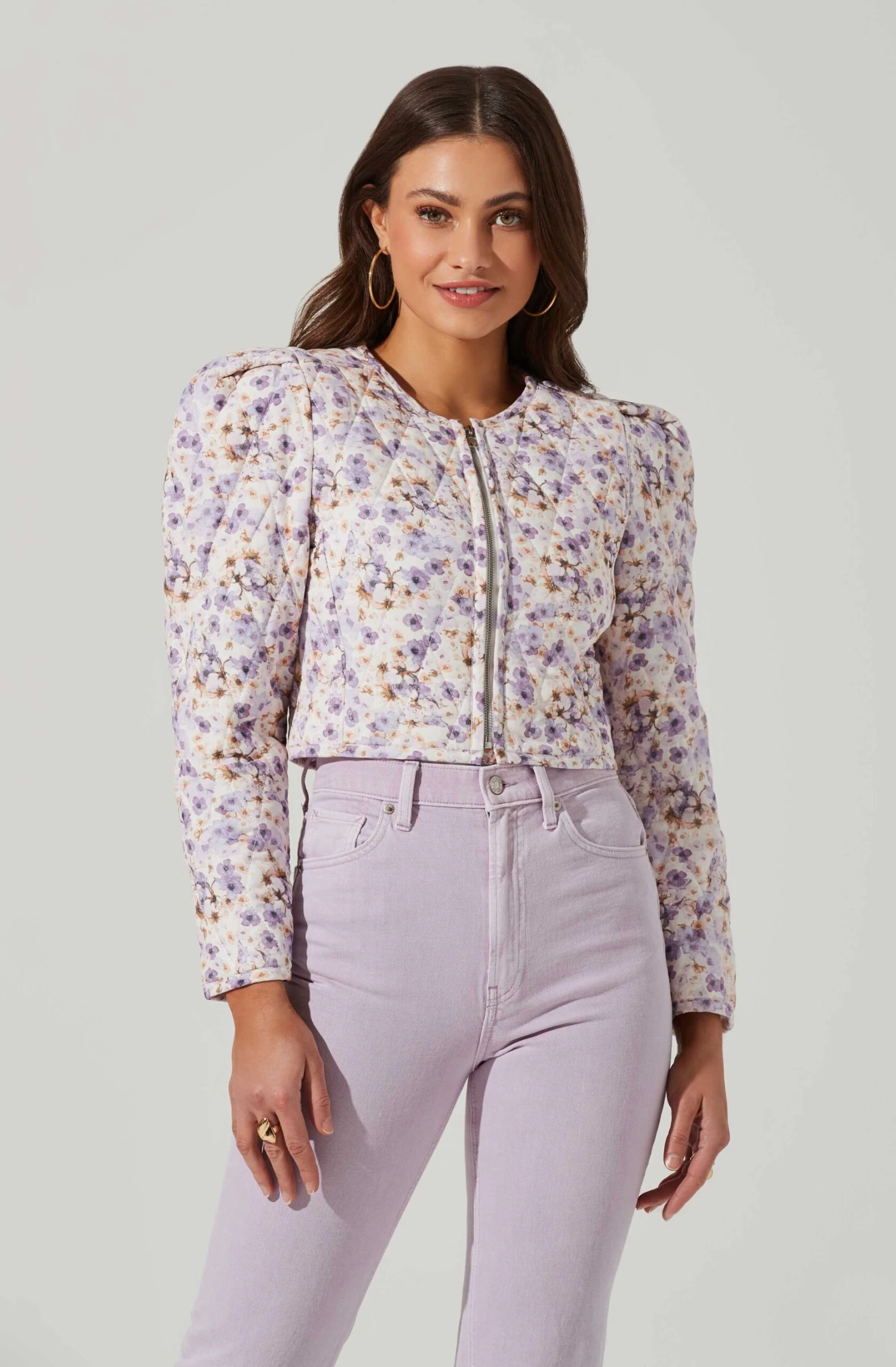 Brea Floral Quilted Cropped Puff Sleeve Jacket 5 Brea Floral Quilted Cropped Puff Sleeve Jacket - Image 3