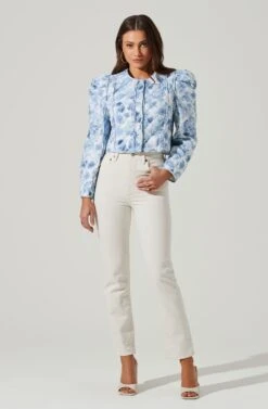 Alena Quilted Cropped Puff Sleeve Jacket 11 Alena Quilted Cropped Puff Sleeve Jacket -Astr The Label Shop ACT17703 BLUEABSTRACT 1 1