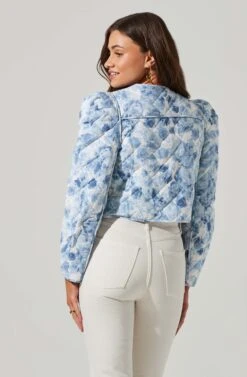 Alena Quilted Cropped Puff Sleeve Jacket 13 Alena Quilted Cropped Puff Sleeve Jacket -Astr The Label Shop ACT17703 BLUEABSTRACT 1 5