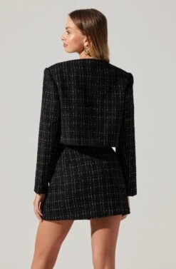 Covina Tweed Cropped Jacket -Astr The Label Shop ACT17710T BLACKPLAID 1582 186