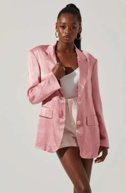 Kimia Satin Oversized Blazer -Astr The Label Shop ACT17722 PINK 3
