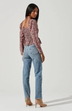 Toni Ruched Halter Long Sleeve Peplum Top 36 Toni Ruched Halter Long Sleeve Peplum Top -Astr The Label Shop ACT17739 BLACKPINKFLORAL 1962