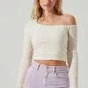 Finley Crinkled Off Shoulder Long Sleeve Crop Top -Astr The Label Shop ACT17757 CREAM 2
