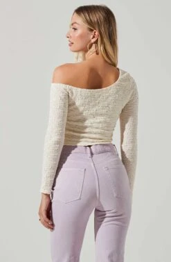 Finley Crinkled Off Shoulder Long Sleeve Crop Top -Astr The Label Shop ACT17757 CREAM 3