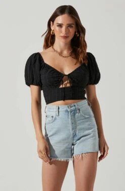 Amadia Puff Sleeve Crop Top 13 Amadia Puff Sleeve Crop Top -Astr The Label Shop ACT17781 BLACK 2