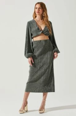 Cataleya Plisse Twist Bust Top -Astr The Label Shop ACT17812 DARKSAGE 4