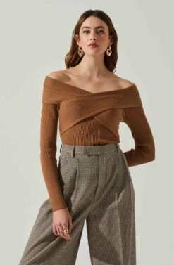 Zayla Off The Shoulder Sweater -Astr The Label Shop ACT17825 BROWN 3