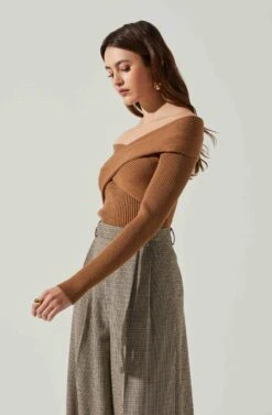 Zayla Off The Shoulder Sweater -Astr The Label Shop ACT17825 BROWN 4