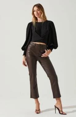 Wrenley Twist Front Puff Sleeve Top -Astr The Label Shop ACT17827 BLACK 1