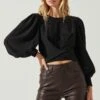 Wrenley Twist Front Puff Sleeve Top -Astr The Label Shop ACT17827 BLACK 3