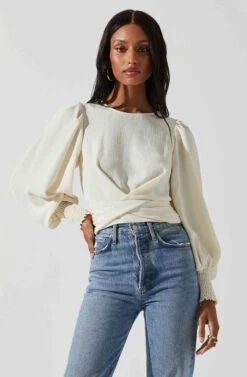 Wrenley Twist Front Puff Sleeve Top -Astr The Label Shop ACT17827 CREAM 3