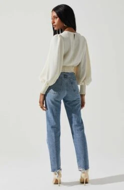 Wrenley Twist Front Puff Sleeve Top -Astr The Label Shop ACT17827 CREAM 5