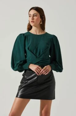 Wrenley Twist Front Puff Sleeve Top -Astr The Label Shop ACT17827 HUNTERGREEN 3