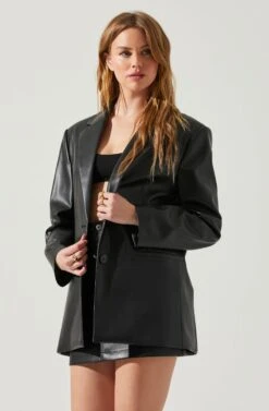 Ezra Faux Leather Oversized Blazer 10 Ezra Faux Leather Oversized Blazer -Astr The Label Shop ACT17828 BLACK 2