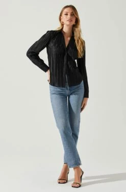 Laurel Satin Pleated Long Sleeve Top 22 Laurel Satin Pleated Long Sleeve Top -Astr The Label Shop ACT17840P BLACK 1