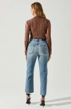 Laurel Satin Pleated Long Sleeve Top 30 Laurel Satin Pleated Long Sleeve Top -Astr The Label Shop ACT17840P BROWN 5