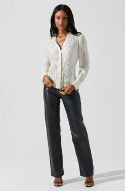Laurel Satin Pleated Long Sleeve Top 34 Laurel Satin Pleated Long Sleeve Top -Astr The Label Shop ACT17840P CREAM 1