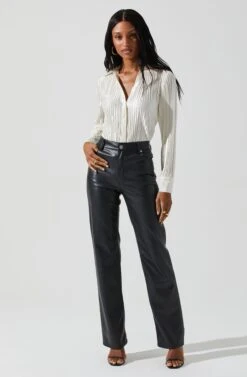 Laurel Satin Pleated Long Sleeve Top 35 Laurel Satin Pleated Long Sleeve Top -Astr The Label Shop ACT17840P CREAM 3