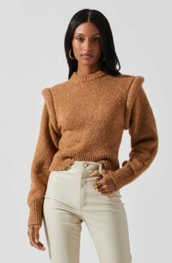 Luciana Shoulder Detail Sweater 16 Luciana Shoulder Detail Sweater -Astr The Label Shop ACT17841 CAMEL 4