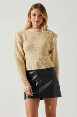 Luciana Shoulder Detail Sweater 20 Luciana Shoulder Detail Sweater -Astr The Label Shop ACT17841 TAUPE 4