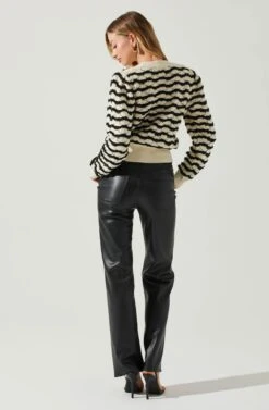 Jaylani Chevron Stripe Pointelle Sweater -Astr The Label Shop ACT17850 CREAMBLACK 6