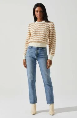 Jaylani Chevron Stripe Pointelle Sweater -Astr The Label Shop ACT17850 CREAMMOCHA 2
