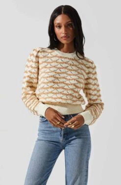 Jaylani Chevron Stripe Pointelle Sweater -Astr The Label Shop ACT17850 CREAMMOCHA 4