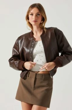 Avianna Faux Leather Bomber Jacket -Astr The Label Shop ACT17852 BROWN 3