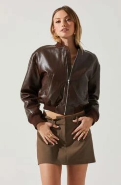 Avianna Faux Leather Bomber Jacket -Astr The Label Shop ACT17852 BROWN 4
