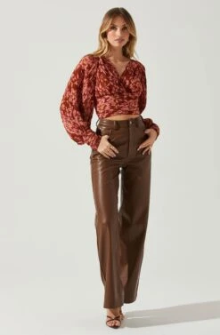 Pernilla Pleated Floral Puff Sleeve Top -Astr The Label Shop ACT17858C RUSTFLORAL 2