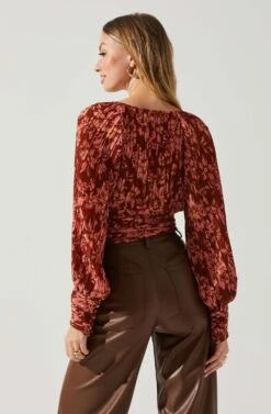Pernilla Pleated Floral Puff Sleeve Top -Astr The Label Shop ACT17858C RUSTFLORAL 5