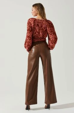 Pernilla Pleated Floral Puff Sleeve Top -Astr The Label Shop ACT17858C RUSTFLORAL 6
