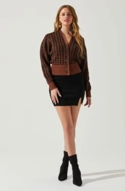 Ruby Houndstooth Cardigan -Astr The Label Shop ACT17863 DARKBROWNBLACK 1