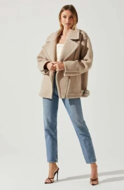 Layne Oversized Moto Jacket -Astr The Label Shop ACT17865 TAUPE 1