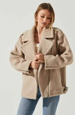 Layne Oversized Moto Jacket -Astr The Label Shop ACT17865 TAUPE 3