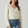 Bianca V Neck Pointelle Sweater 1 Bianca V Neck Pointelle Sweater -Astr The Label Shop ACT17869 CREAM 3