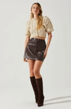 Aitana Pearl Embellished Cable Knit Short Sleeve Sweater -Astr The Label Shop ACT17877 CREAM 1